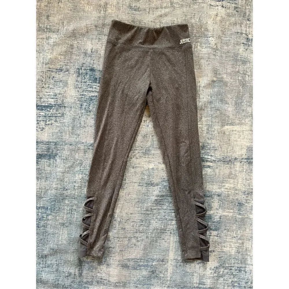 Justice Active Heathered Gray Cross Strap Mesh Panel Leggings Girls 12